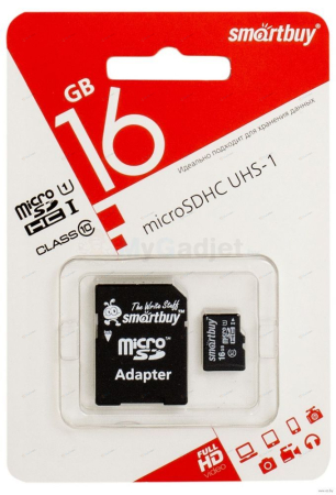 Карта памяти SmartBuy microSDHC Class 10 16GB + адаптер